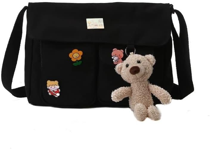 PRAGARI Canvas Crossbody Bag Messenger Cute Bag with Pins and Pendant for Women Girls Casual Shoulder Aesthetic School bag - Image 2